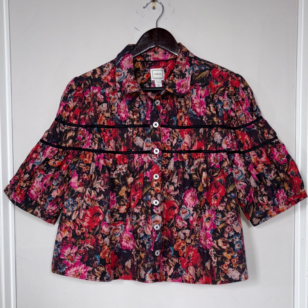 The Leandra Shirred Yoke Blouse by Maeve - Anthropologie  - L - NWT